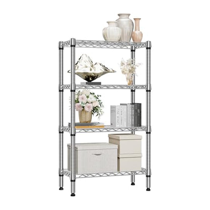 1000 lbs 4 Tier Shelf Metal Storage Shelves Wire Rack Closet Organizers for Garage Kitchen Bathroom Laundry Chrome 11.8" D x 25.6" W x 45.5" H (4 tier, 11.8" D x 25.6" W x 45.5" H / Chrome)