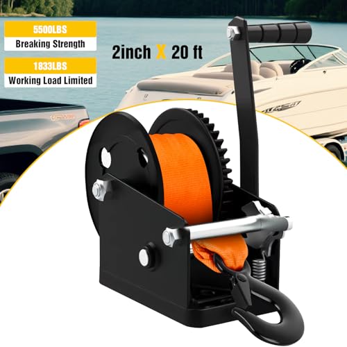 Boat Trailer Winch Strap 2" x 20' with Steel Hook (2in x 20ft Boat Trailer Winch Strap)