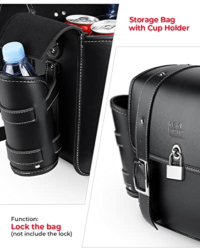 PU Leather 20L Motorcycle Saddlebags with Cup Holder Throw Over