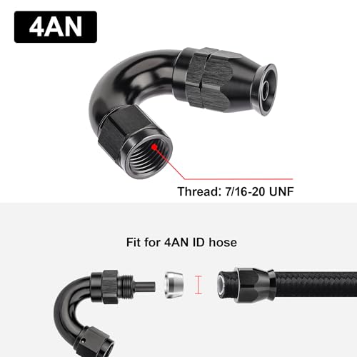 4AN 150 Degree PTFE One Piece Full Flow End Hose Fitting Aluminum Black (4AN / 150 Degree)