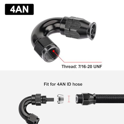 4AN 150 Degree PTFE One Piece Full Flow End Hose Fitting Aluminum Black (4AN / 150 Degree)