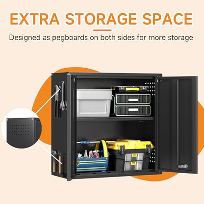 Metal Garage Wall Cabinet with 2 Doors and 1 Adjustable Shelf (26"h Black)