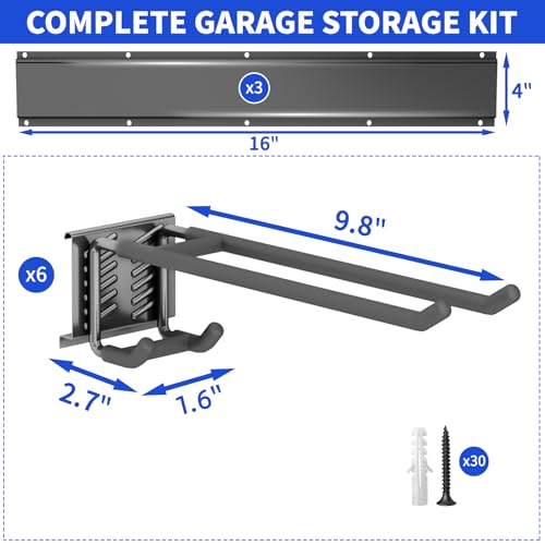 Garage Tool Organizer Wall Mount (48" - 6 Bilayer Hooks)