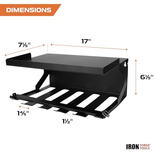 Metal Power Tool Organizer Wall Mount (5 Drill Slots / Locking Rack & Shelf)