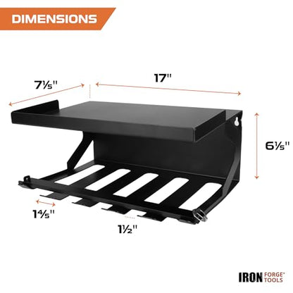 Metal Power Tool Organizer Wall Mount (5 Drill Slots / Locking Rack & Shelf)