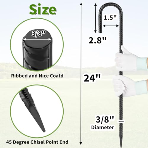 24 inches J Hook Rebar Stakes (24"x3/8"-16pcs / J Shape-Black)