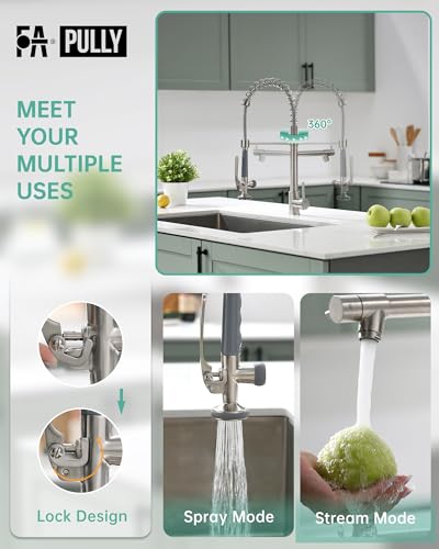 Commercial Pull Down Kitchen Sink Faucet with Sprayer Brushed Nickel (Brushed Nickel)