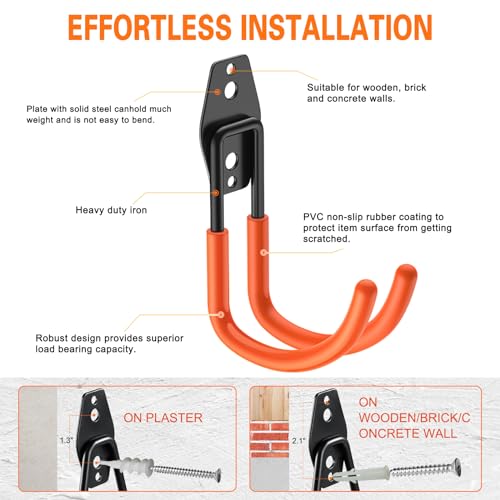 Heavy Duty Garage Hooks 4 Pack (3.9inch J Hook / Orange Large J Hooks)