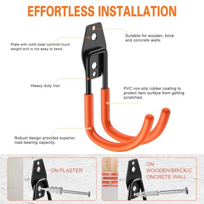 Heavy Duty Garage Hooks 4 Pack (3.9inch J Hook / Orange Large J Hooks)