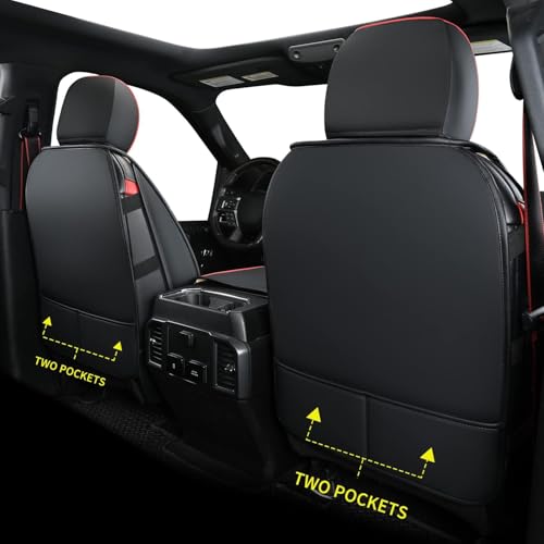F150 Faux Leather Seat Covers Fit for 2015 ((2015-2026) Full Set / Black&Red)