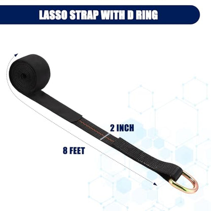 8 Pack Lasso Tow Truck Straps with D Ring 11 (2" X 8 ft / Black)