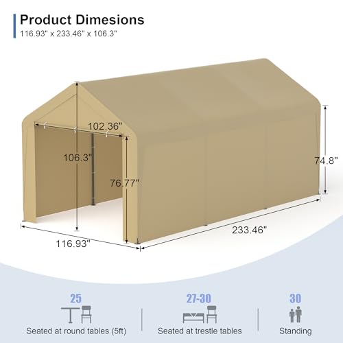 Carport 10‘ x 20’ Garage Car Canopy w (Yellow / 10' x 20' /with side)