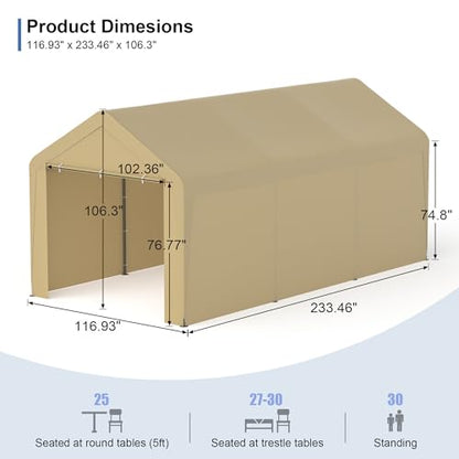 Carport 10‘ x 20’ Garage Car Canopy w (Yellow / 10' x 20' /with side)