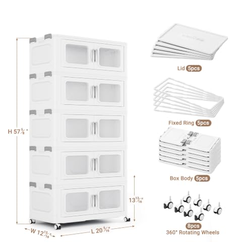 300 Qt Extra Large Stackable Storage Bin with Lids (White / 60QT-5pack)