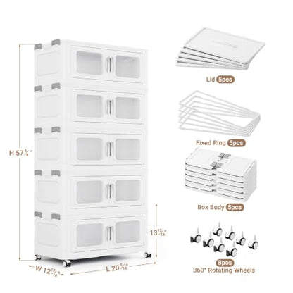300 Qt Extra Large Stackable Storage Bin with Lids (White / 60QT-5pack)