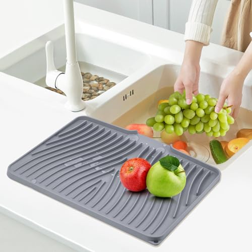 Silicone Dish Drying Mat for Kitchen Counter (Grey-2pcs / 16" x 12")