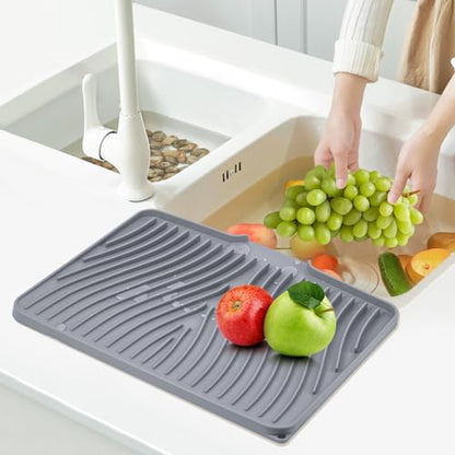 Silicone Dish Drying Mat for Kitchen Counter (Grey-2pcs / 16" x 12")