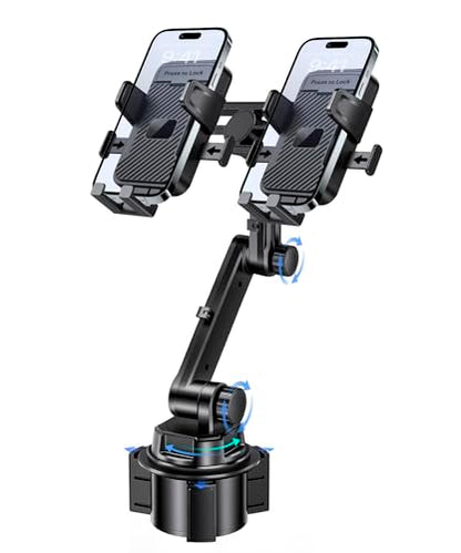 Dual Cup Holder Phone Mount for Car (Double Clamp)