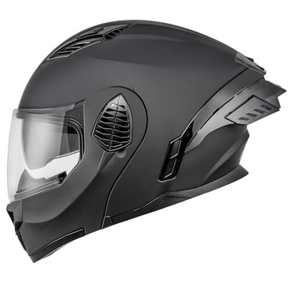 Modular Motorcycle Helmets Full Face Flip up Street Bike Motorcycle Helmet for Unisex Adult Model (Matte Black / Medium)