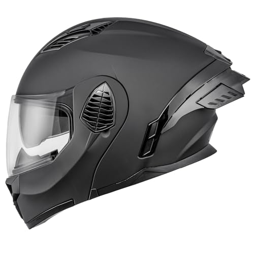 Modular Motorcycle Helmets Full Face Flip up Street Bike Motorcycle Helmet for Unisex Adult Model (Matte Black / Medium)