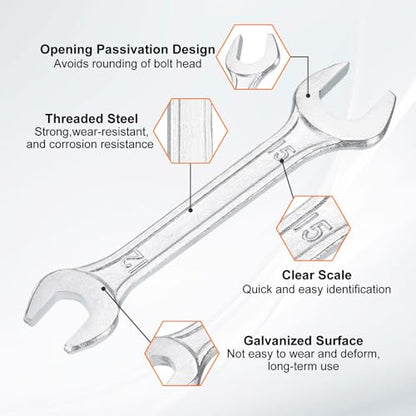 Double Open End Wrench 12mm x 15mm Metric 15 Degree Offset Angle Small Flat Head Wrench Galvanizing Open Ended Spanner for Automotive Repair Furniture Assembly (12mm x 15mm)