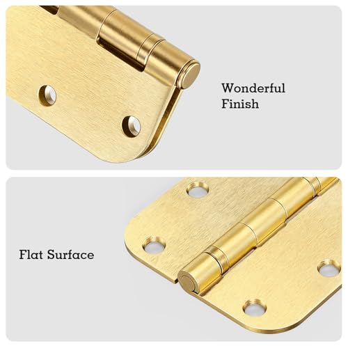 Rounded Door Hinges Brushed Brass 3.5 Inch 5 (Satin Brass-Rounded / 6 Pack-Ball Bearing-lasting no squeak)