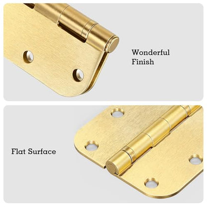 Rounded Door Hinges Brushed Brass 3.5 Inch 5 (Satin Brass-Rounded / 6 Pack-Ball Bearing-lasting no squeak)