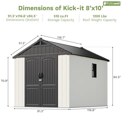 8x10 FT Resin Outdoor Storage Shed with Floor (Beige / 8x10 FT)