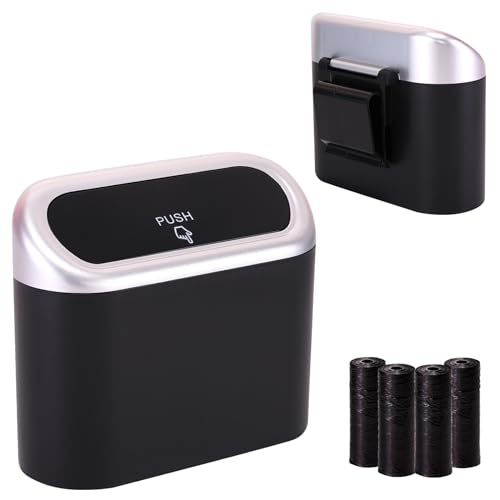 Mini Car Trash Can with Lid (Black/Silver)