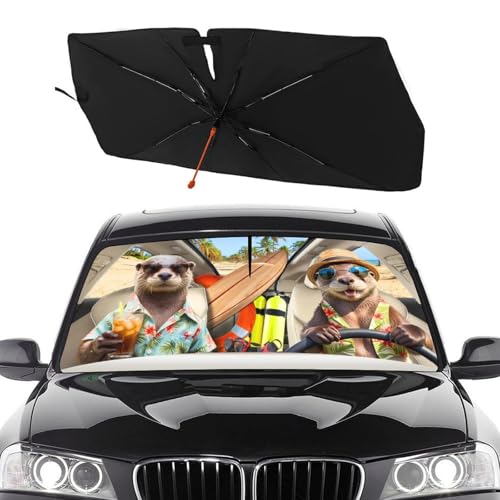Funny Sea Otters Car Windshield Sunshade Umbrella Foldable Visor (57X31 Inch / Color-0705-7)