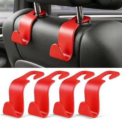 4 Pack Car Seat Headrest Hooks (4pc / Red)
