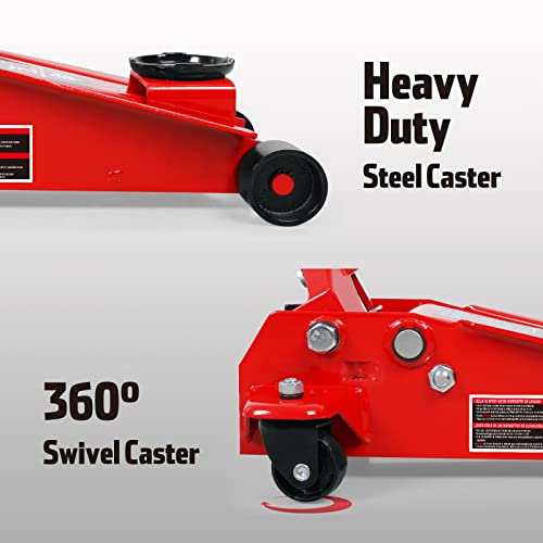 Floor Jack 3 Ton Capacity Fast Lift Service Jack Steel Heavy Duty Hydraulic Car Jack (3 Ton Fast Lift / Red)