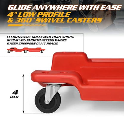 Mechanic Creeper with Padded Headrest and Tool Tray (Red / 36")