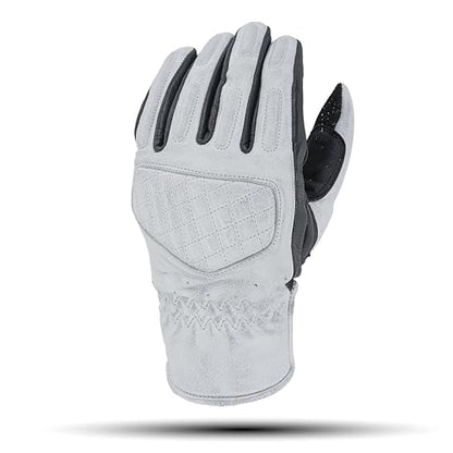 Leather Motorcycle Gloves for Men with Soft Polyester Lining Bike Riding Gloves with Grip Patches on Palm and Accordion Panels on Fingers and Cuff (X-Small / Diamond White/Black)