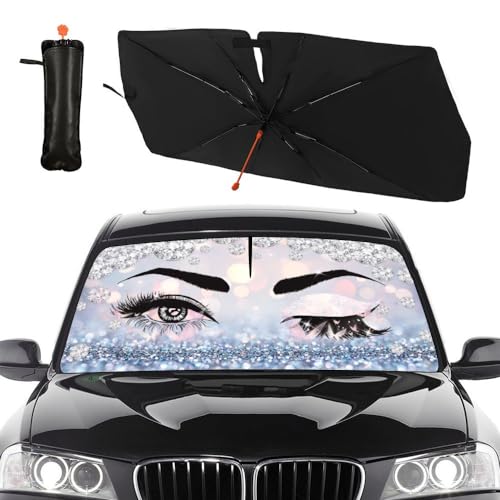 Hello Girl Gorgeous Eyelash Car Windshield Sun Shade Umbrella Automotive Windshield Sunshade Foldable Front Car Accessories Interior Decor to Keep Vehicle Cool for Most Vehicles 57'' X 30'' (57'' X 30'' / style-AB19)