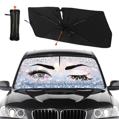 Hello Girl Gorgeous Eyelash Car Windshield Sun Shade Umbrella Automotive Windshield Sunshade Foldable Front Car Accessories Interior Decor to Keep Vehicle Cool for Most Vehicles 57'' X 30'' (57'' X 30'' / style-AB19)