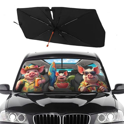 Funny Pig Car Windshield Sunshade Umbrella Foldable Umbrella (57X31 Inch / Color-PIG1)