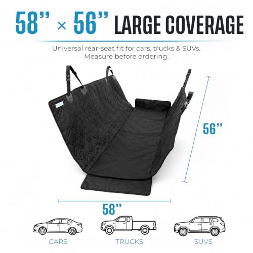 Bulldogology Dog Car Seat Cover for Back Seat 58"x56" Waterproof Pet Seat Cover SUV (Black / Large)