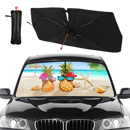 Beach Pineapple Car Windshield Sun Shade Umbrella Automotive Windshield Sunshade Foldable Front Car Accessories Interior Decor to Keep Vehicle Cool for Most Vehicles 57'' X 30'' (57'' X 30'' / style-AB4)