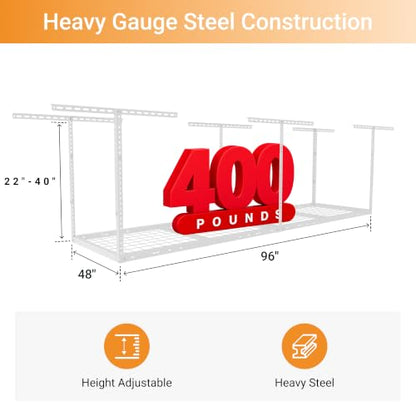 2x8ft Overhead Ceiling Garage Storage Rack (White / 2x8ft)