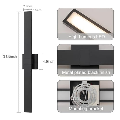 Black Modern LED Outdoor Wall Sconce 31.5" Long Outdoor Wall Lights Exterior Lighting Fixtures for House Porch Patio Garage Front Door (Black / 31.5 inch-1 Pack)