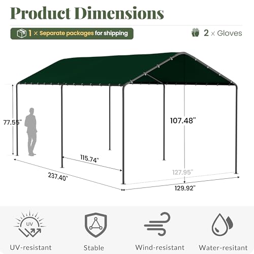 Carport 10‘ x 20’ Garage Car Canopy w (Green / 10' x 20' /no side)