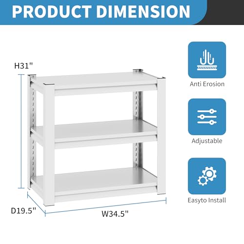 Metal Storage Shelving (White / 3 Tier - (18"D x 34"W x 31.5"H))