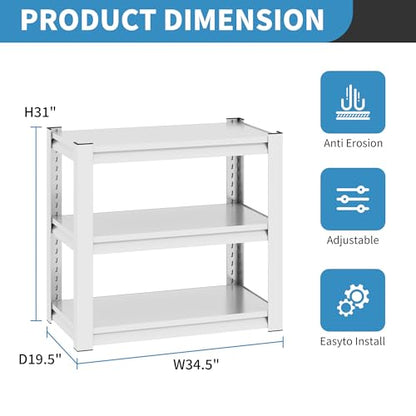 Metal Storage Shelving (White / 3 Tier - (18"D x 34"W x 31.5"H))