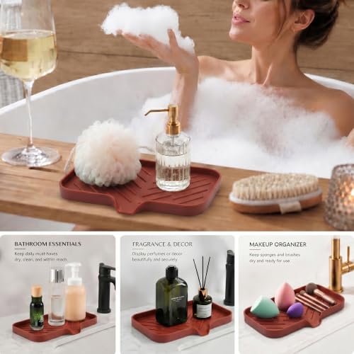 Silicone Soap Dish with Drain Spout (Red / M(9.6"×5.3"))