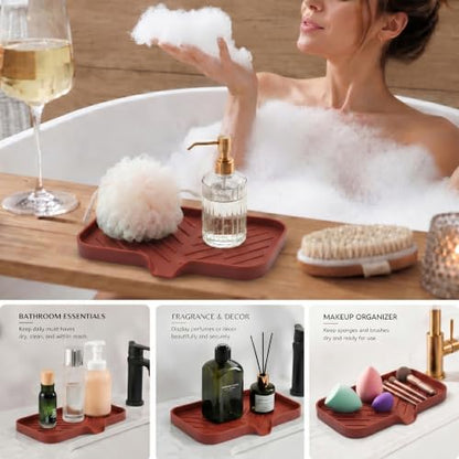 Silicone Soap Dish with Drain Spout (Red / M(9.6"×5.3"))