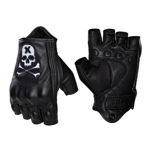 Goatskin Leather Motorcycle Motorbike Powersports Racing Gloves Reflective Skull Touchscreen for Men and Women Model (HEE14 / XX-Large)
