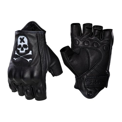 Goatskin Leather Motorcycle Motorbike Powersports Racing Gloves Reflective Skull Touchscreen for Men and Women Model (HEE14 / XX-Large)