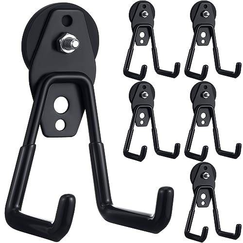 6 Pcs Large Magnetic Hooks Heavy Duty Garage Magnet Hooks Strong Storage Utility Magnetic Hangers with Anti Slip Rubber Coating for Indoor and Outdoor Hanging (Black)