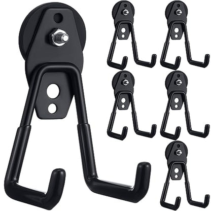 6 Pcs Large Magnetic Hooks Heavy Duty Garage Magnet Hooks Strong Storage Utility Magnetic Hangers with Anti Slip Rubber Coating for Indoor and Outdoor Hanging (Black)